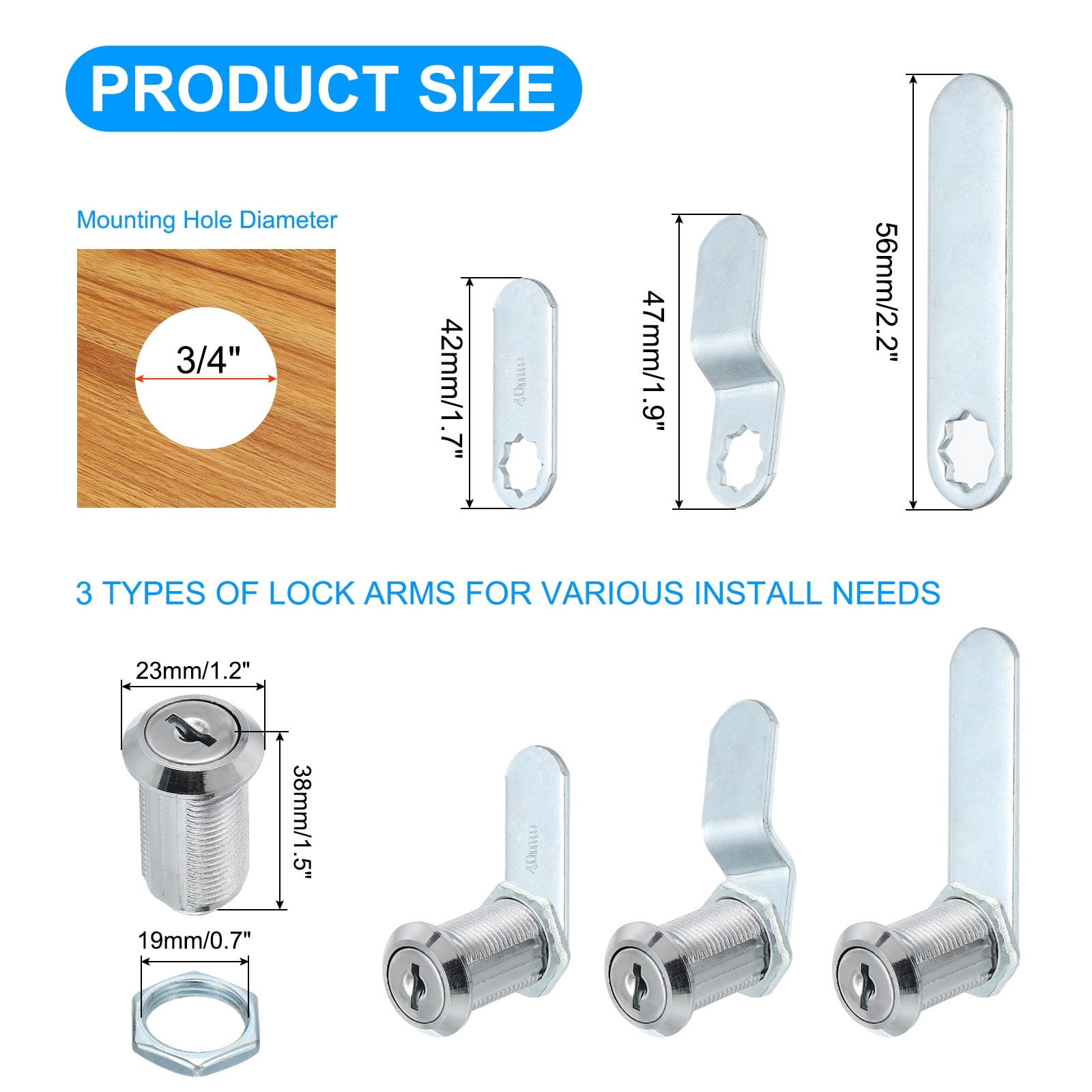Cabinet Locks with Key, 15 Pack Zinc Alloy Cam Lock, Silver