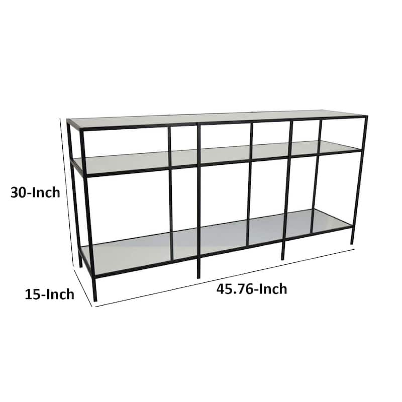 Woly Plant Stand Rack, 2 Glass Shelves, 59 Inch Industrial Black Metal