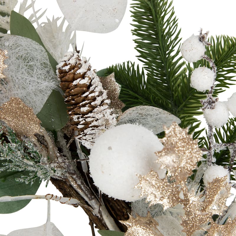 Sage Green and White Artificial Christmas Wreath 24-Inch Unlit - 24"