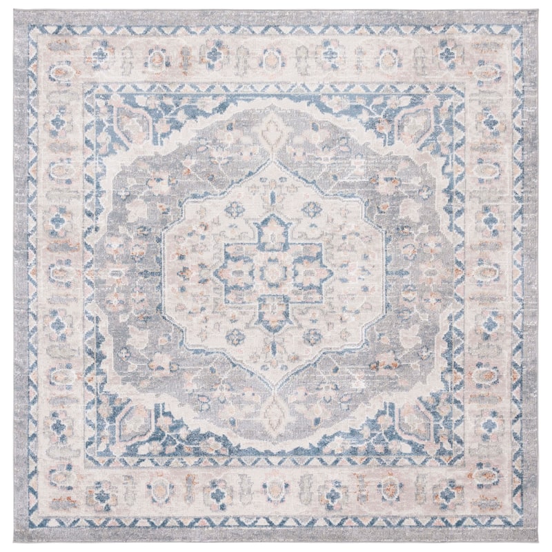 SAFAVIEH Blair Machine Washable Kerkyra Slip Resistant Rug - 5'3" Square - Beige/Light Grey