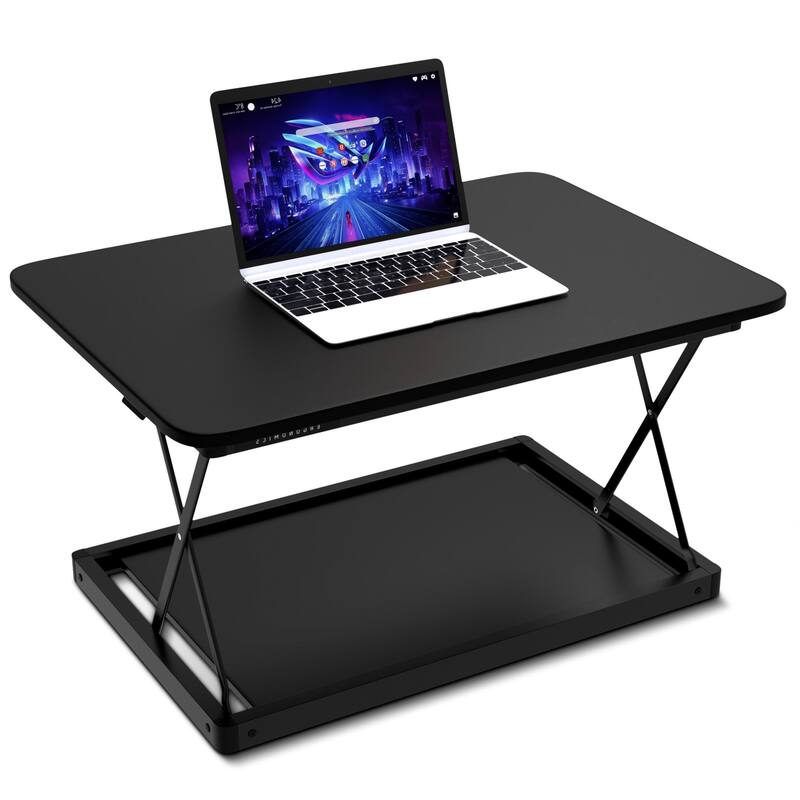 Black Stainless Steel Adjustable Standing Desk Converter with Glossy Finish
