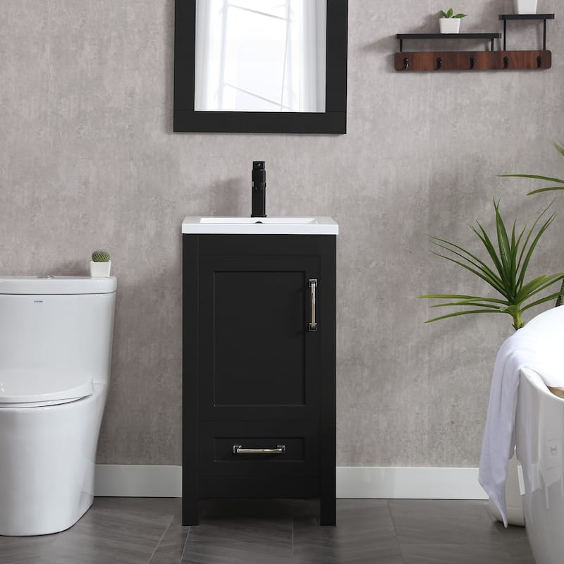Bathroom Vanity Set W/Drop in Sink Faucet Cabinet Combo - 18 in W ceramics sink - Black