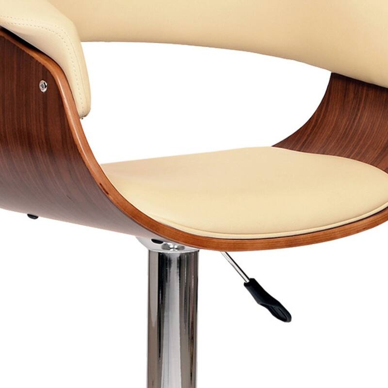24-Inch Swivel Bar Chair with Faux Leather Upholstery and Wood-Chrome Frame and Adjustable Pedestal Base - 44" H x 24" W x 19" D