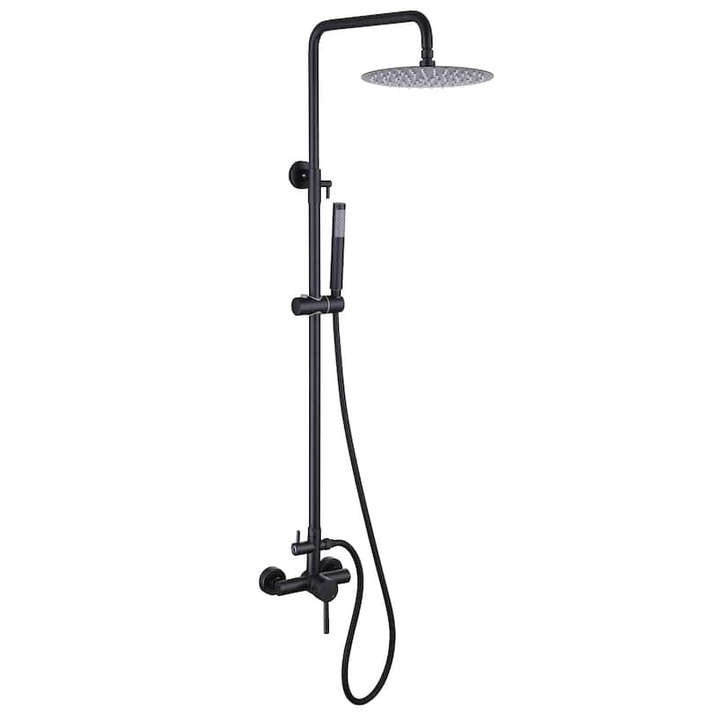 Outdoor 10 Inch Round Rain Shower Set with Handheld Shower (Adjustable Slider) - Matte Black
