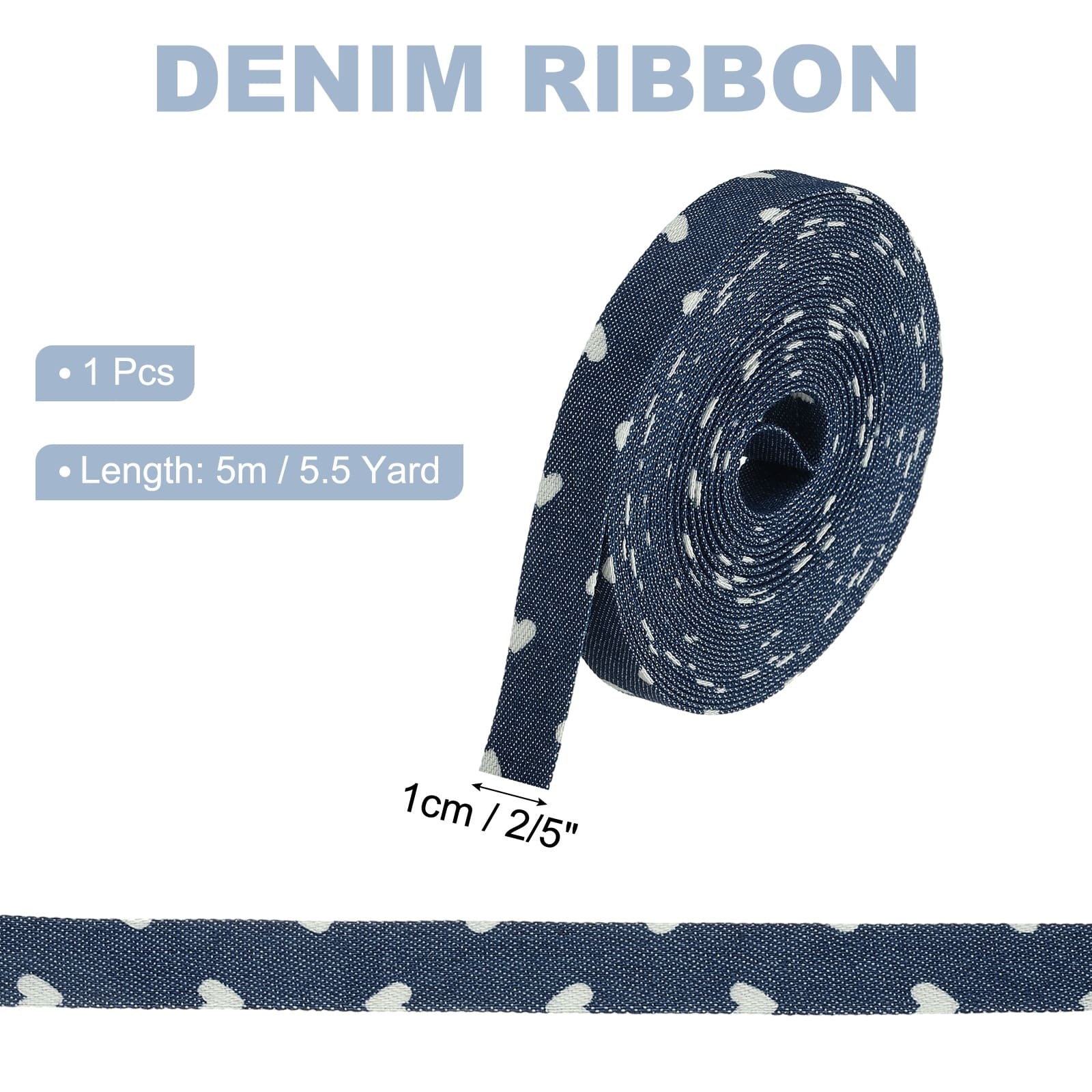 Denim Ribbon, Layering Jean Fabric Craft Heart Strip for Bow DIY Making Hair Clip Garment Decorations