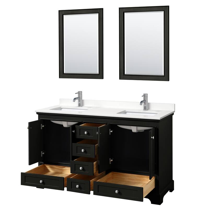 Deborah 60-inch Double Vanity, Quartz Top, 24-inch Mirrors
