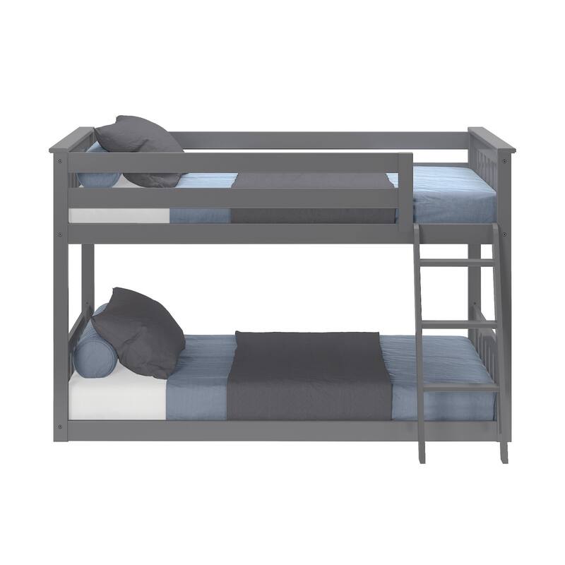 Now Furniture Solid Wood Twin Over Twin Low Bunk Bed with Straight Ladder
