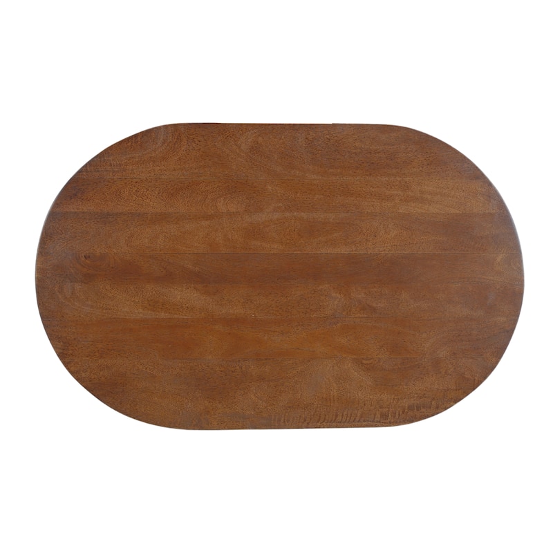 Leeds Coffee Table | 38" Handmade Walnut Brown Mango Wood Oval Top | Round Ball and Cone Base