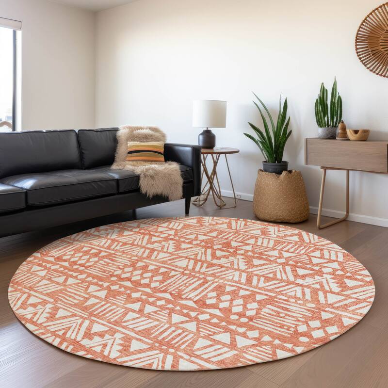 Premium Washable Super Soft Boho Modern Global Mayfield Rug - Coral - 8' x 8'
