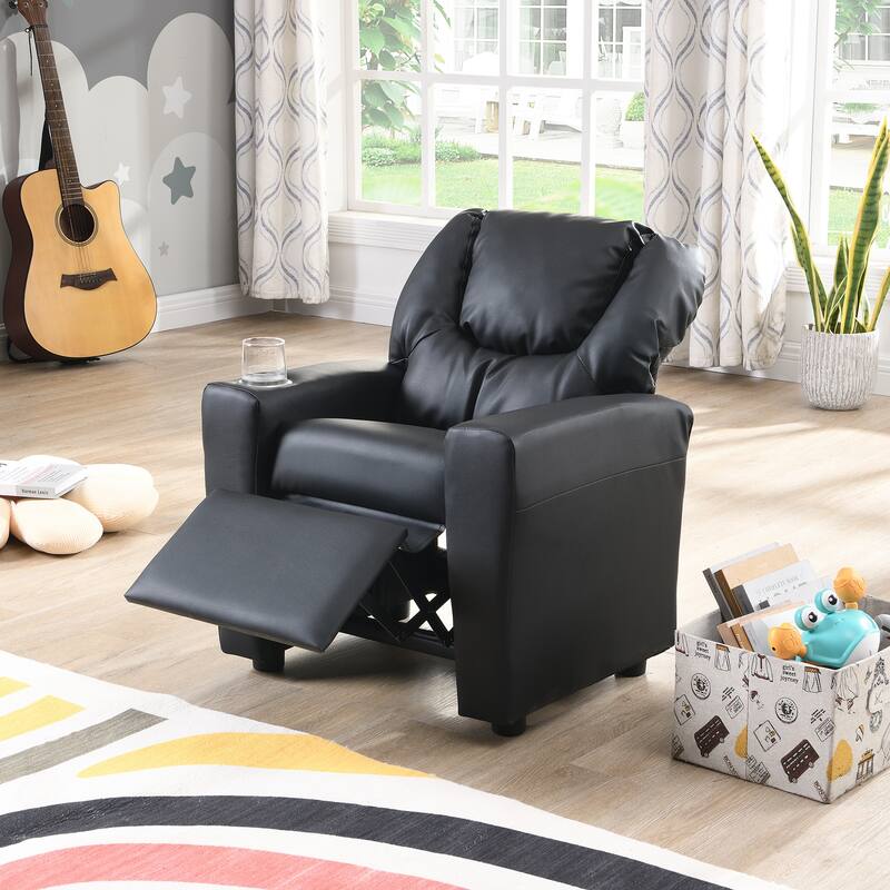 Toddlers Velvet Recliner With Headrest And Footrest - Black