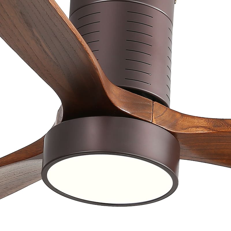 Sofucor 52 Inch Flush Mount Ceiling Fan with Remote, Reversible Motor,Integrated Light Optional - #52245 With Light - Black with Walnut