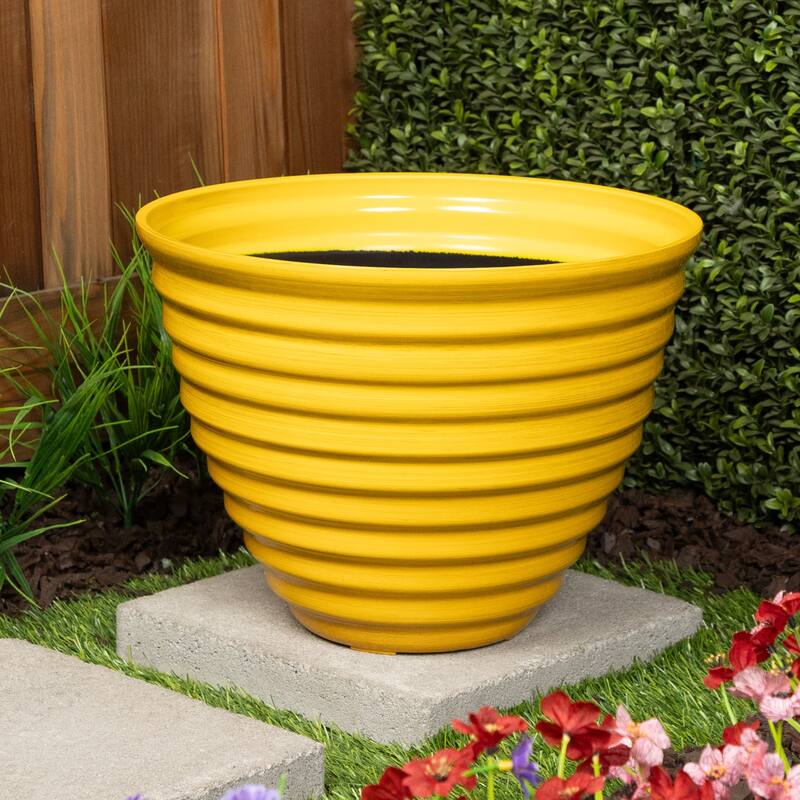 16" Yellow Glazed Planter
