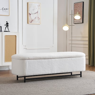 Modern 57" Flip-Top Storage Ottoman Bench with Metal Legs