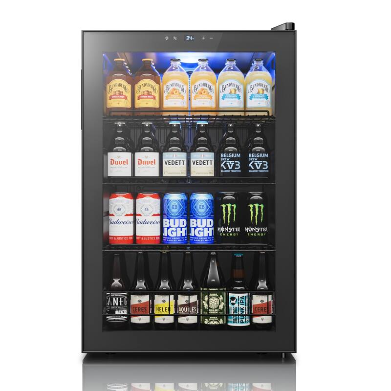 141-Cans Beverage Cooler, Mini Fridge with Adjustable Shelves - Black