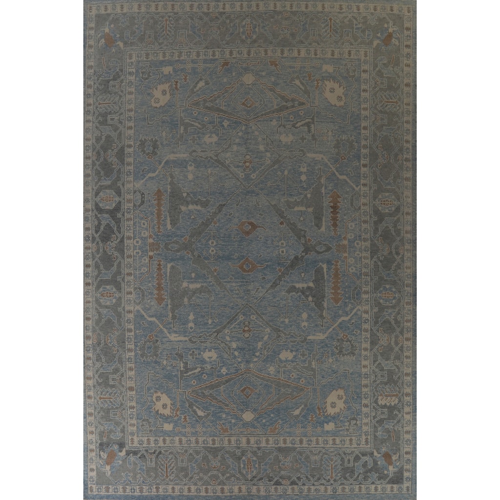 Hand Knotted Oriental 100% Wool Carpet Transitional All-Over Navy Blue & Blues Oushak Area Rug - 14' 11'' X 10' 11''