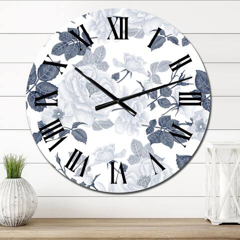 Designart 'White Roses In Shades Of Grey I' Patterned wall clock