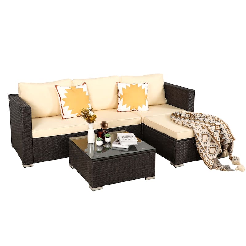 Vrakae Oversize 5 Piece Outdoor Patio Rattan Wicker Sectional Set