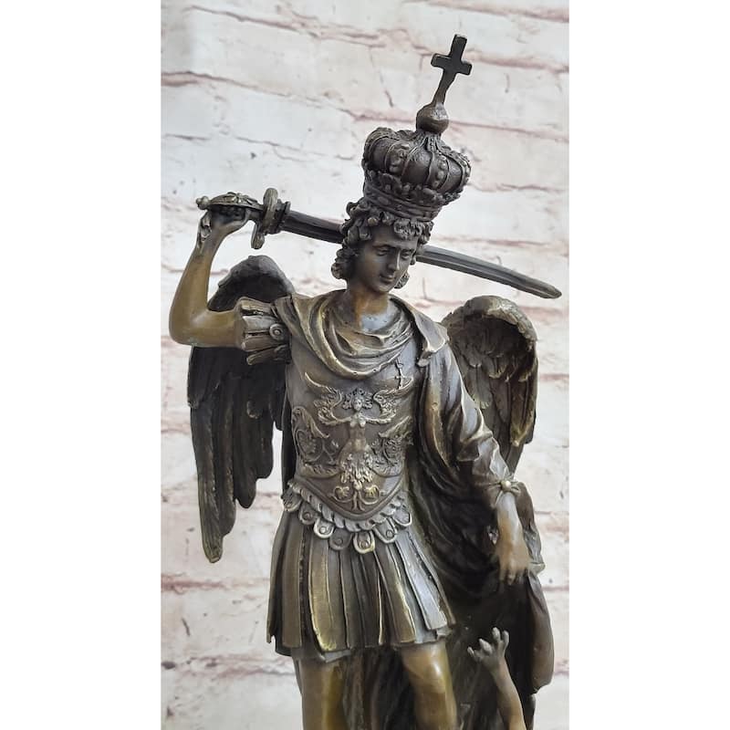 Saint Michael Archangel Slaying Lucifer Devil Religious Art Bronze Sculpture Statue Decor