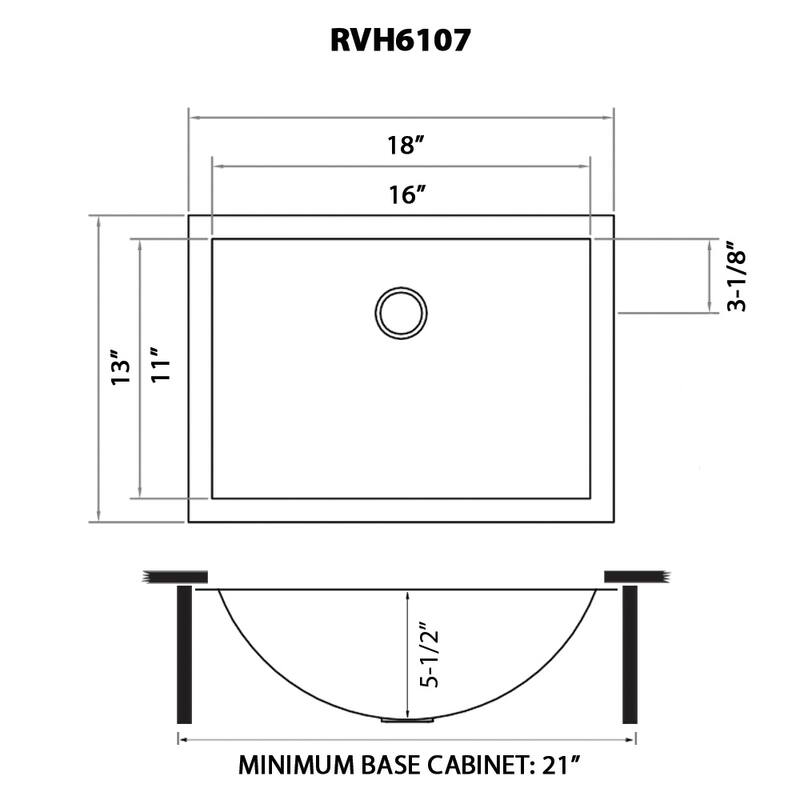 Ruvati 18″ x 12″ Brushed Stainless Steel Rectangular Bathroom Sink Undermount - RVH6110