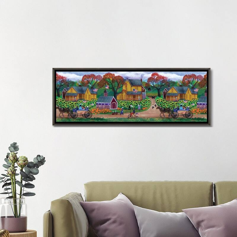 iCanvas "American Primitive Sunflower Pumpkin Farm Border" by Cheryl Bartley Framed