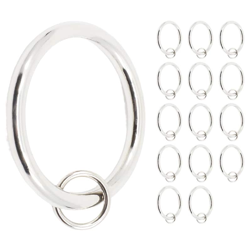 Meriville 1.5-Inch Inner Diameter Metal Curtain Rings with Eyelets - Satin Nickel - Set  of 14
