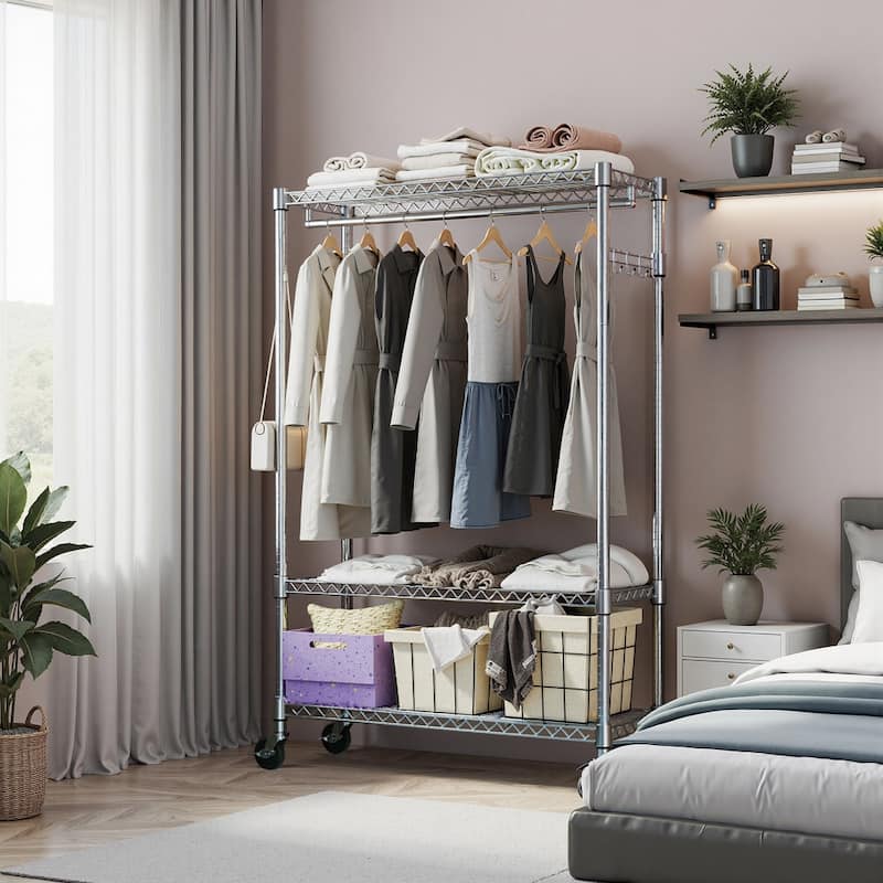 Modern Portable Freestanding Coat Rack, Heavy-Duty Coat Rack with 1 Hanging Rod and 2 Side Hooks