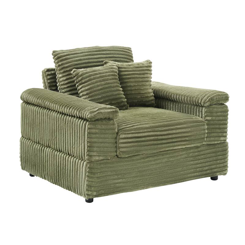 Corduroy Single Sofa Set with 2 Throw Pillows (500lb Capacity)
