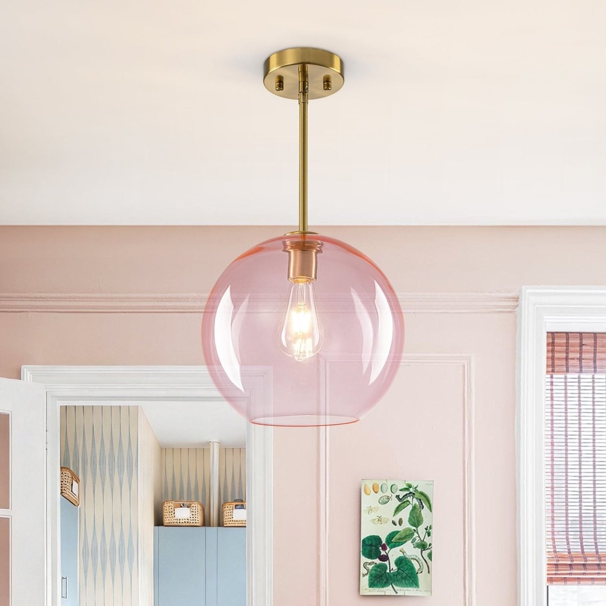1-Light Tinted Glass Single Pendant Hand-blown Shade Kitchen Dining - 11.0 in