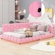 preview thumbnail 3 of 8, Full Size Pink Upholstered Daybed Wood Platform Bed with USB Ports