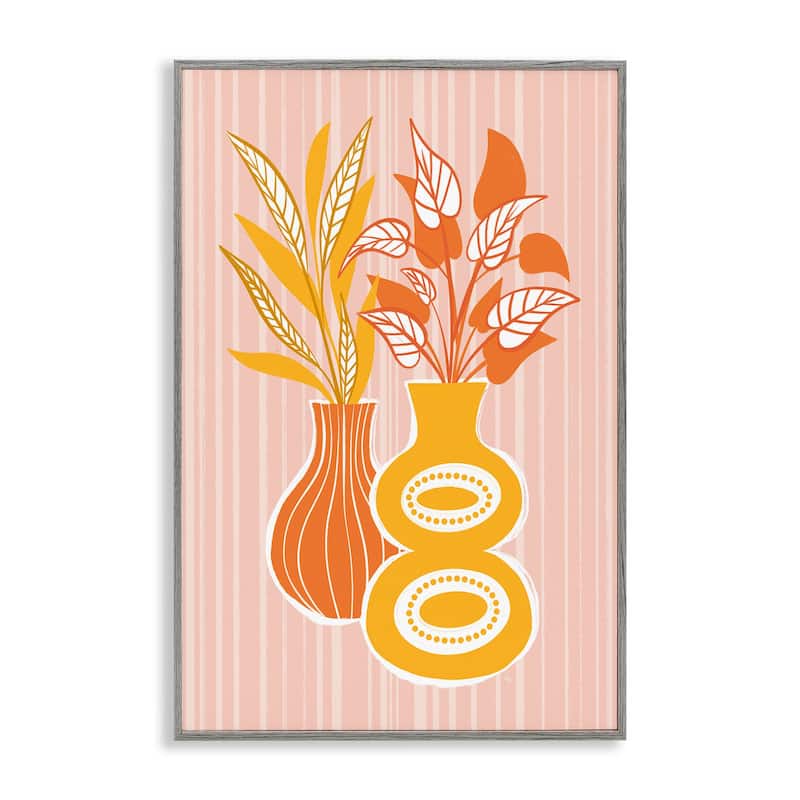 Stupell Orange & Yellow Vases Framed Giclee Art Design By Martina Pavlova - 20 x 30 - Grey