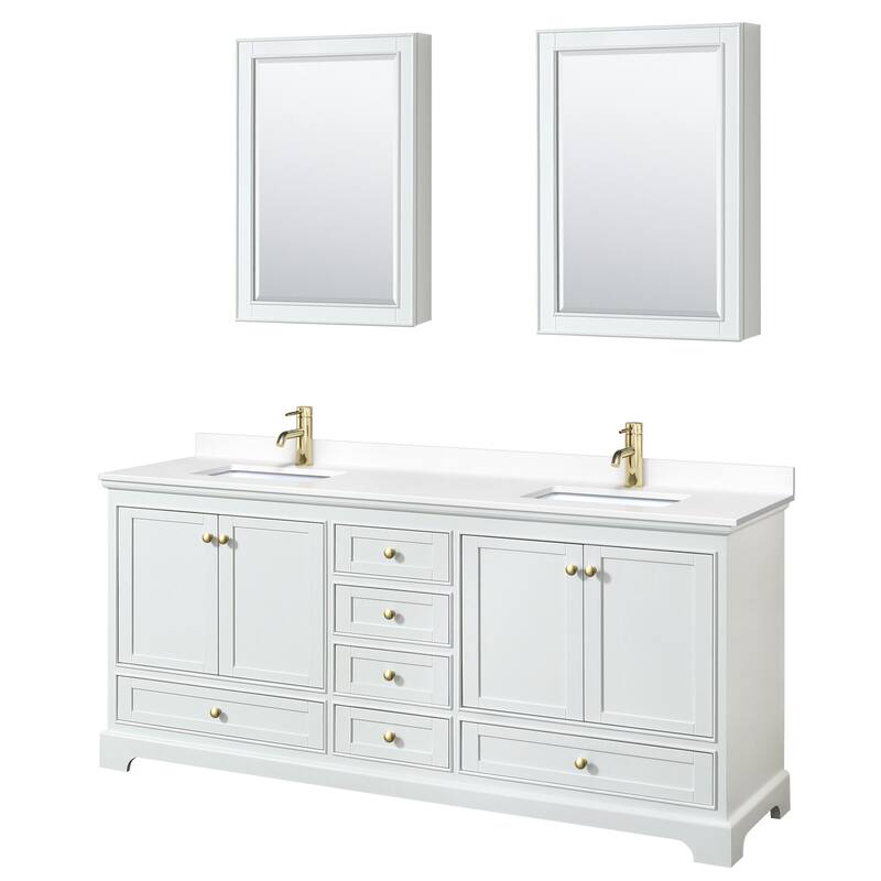 Wyndham Collection Deborah 80" Free Standing Double Basin Vanity Set - White / White Cultured Marble Top / Brushed Gold