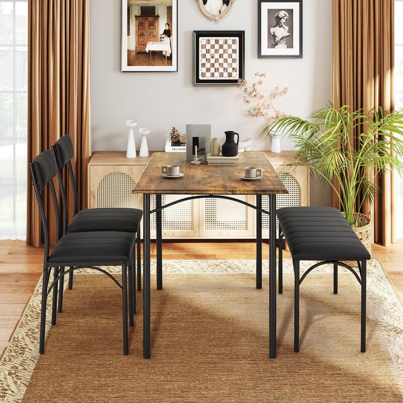 Space-Saving Dining Table Set for 4-6 People with Storage Shelf and Bench, Ideal for Living Room and Dining Room
