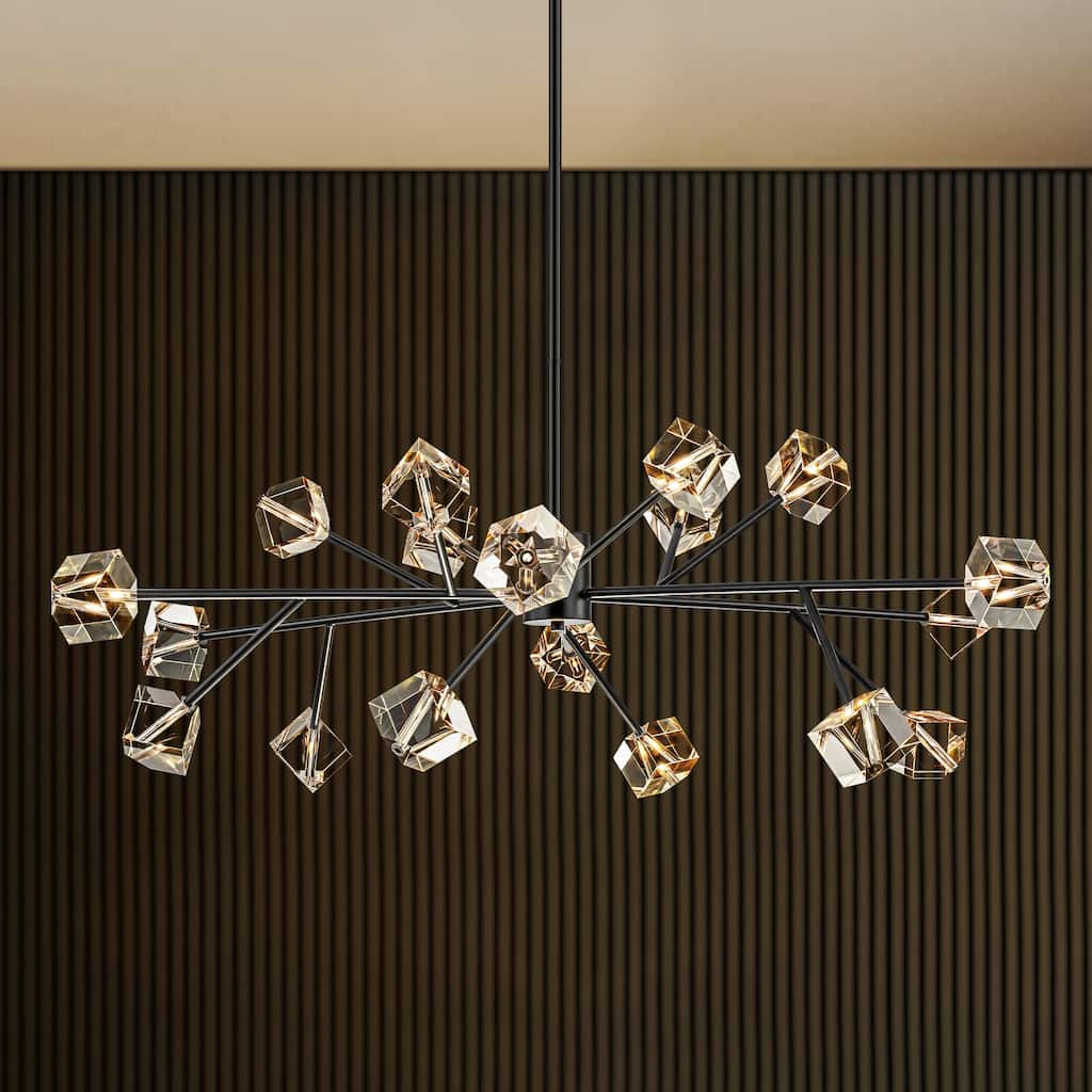 18-Light Modern Glam Luxury Sputnik Linear Cluster Crystal Chandelier for Dining Room/Living Room