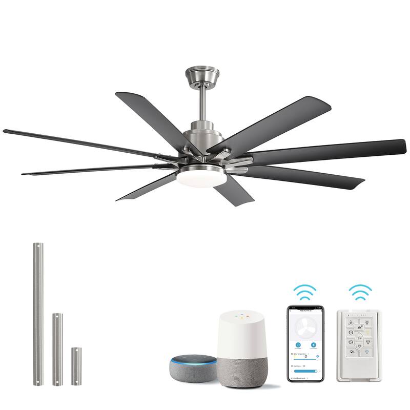 52/66/72/84 Inch Smart Ceiling Fan with Light ,Wall Switch, APP Control,Dimmable LED,8 Blades