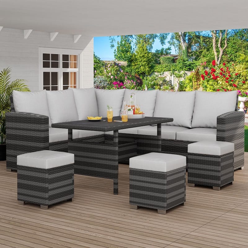 7 Piece Outdoor Sectional Sofa with Dining Table