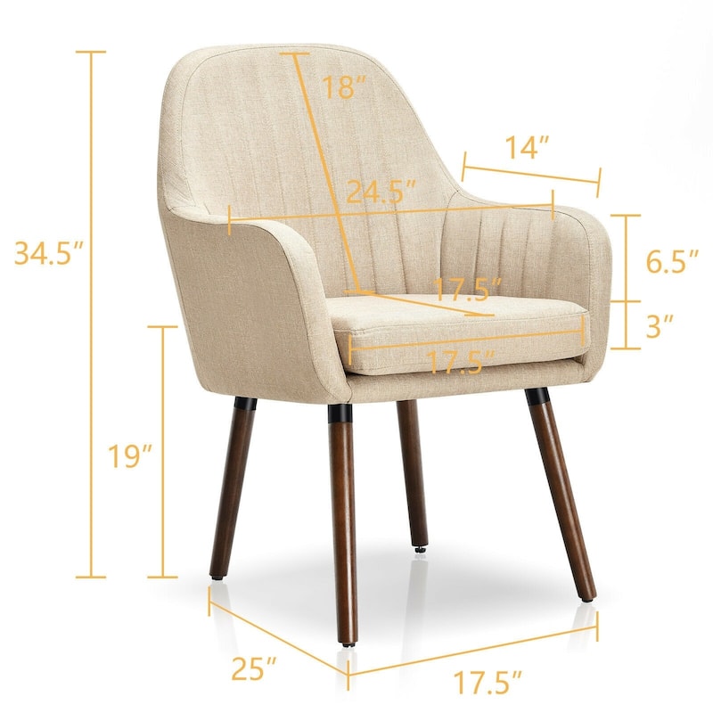 Set of 2 Fabric Upholstered Accent Chairs with Wooden Legs - 24.5" x 25" x 34.5" (L x W x H)