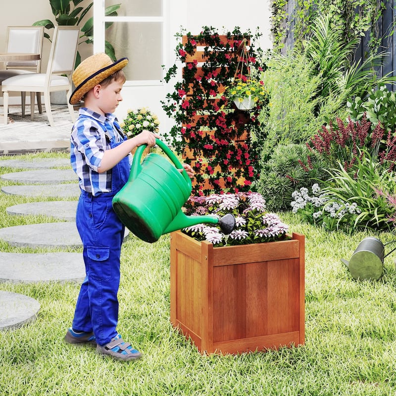 Solid Wood Raised Garden Bed with Trellis Planter Box for Vegetables Flowers Herbs Outdoor Indoor Vertical Planter