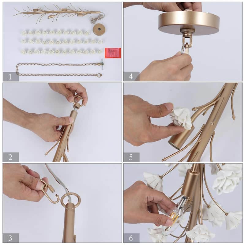 Veitchii Modern Ceramic Branch Chandelier Veitchii Gold 4-light Corner High Ceiling Pendant Lights