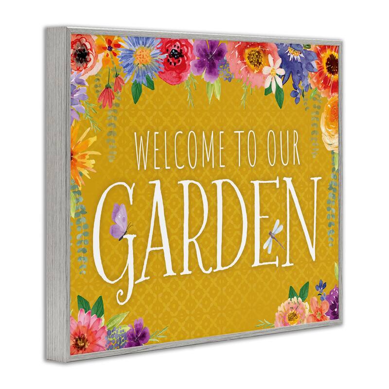 Stupell Garden Welcome with Floral Border Framed Giclee Art Design By Nicole DeCamp