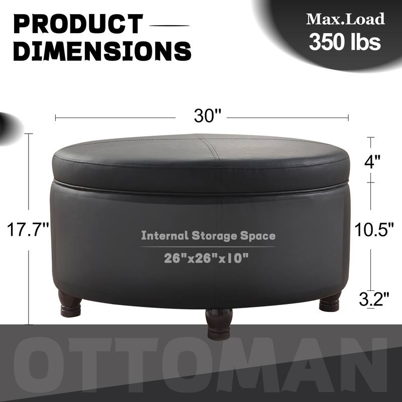 Faux Leather Round Storage Ottoman
