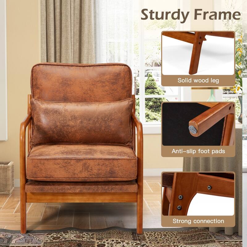 EROMY Mid-Century Modern Accent Chair - Solid Wood Frame Armchair for Living Room, Lounge, or Balcony