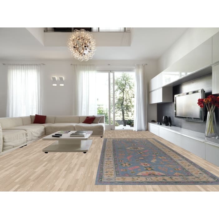 Hand Knotted Oriental 100% Wool Carpet Transitional All-Over Navy Blue & Blues Oushak Area Rug - 17' 10'' X 7' 2''