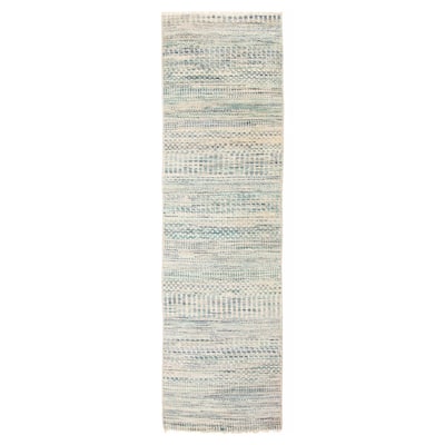 ECARPETGALLERY Hand-knotted Silk Shadow Green Viscose, Wool Rug - 2'7 x 9'8