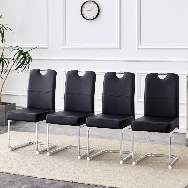 Set of 4 black thickened dining chairs with built - in spring packages and ergonomic design - perfectly blending comfort