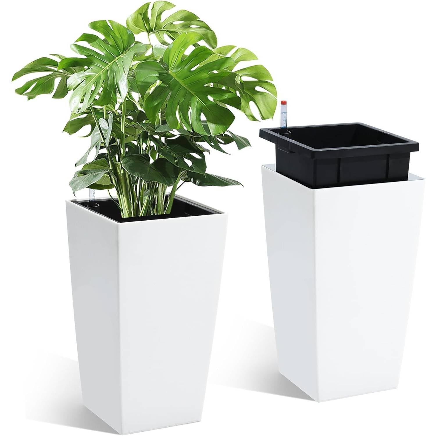 2PCS Garden Decor 16" Tall Indoor Outdoor Planters with Water Level Monitor