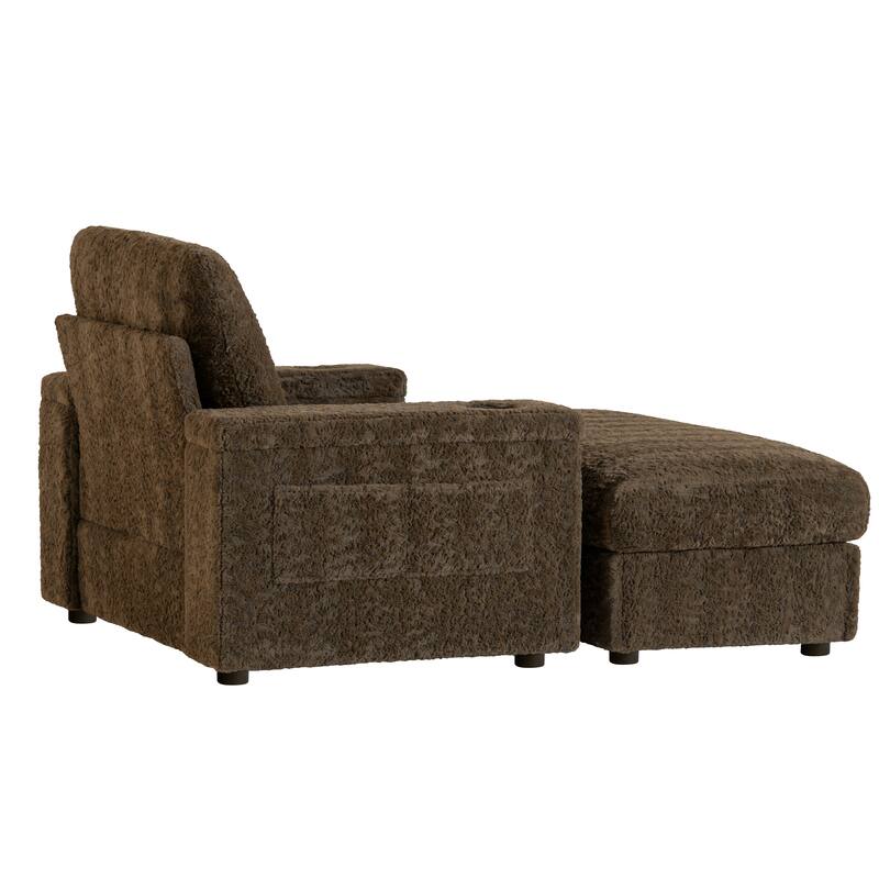 2-Piece Oversized Accent Chair & Ottoman Sets, Single Sofa Reading Couch Chaise Lounge with Storage Ottoman & Cup Holders