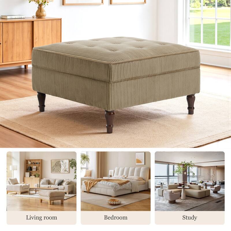 31.78" W Oversized Square Upholstered Storage Ottoman with Wooden Tray
