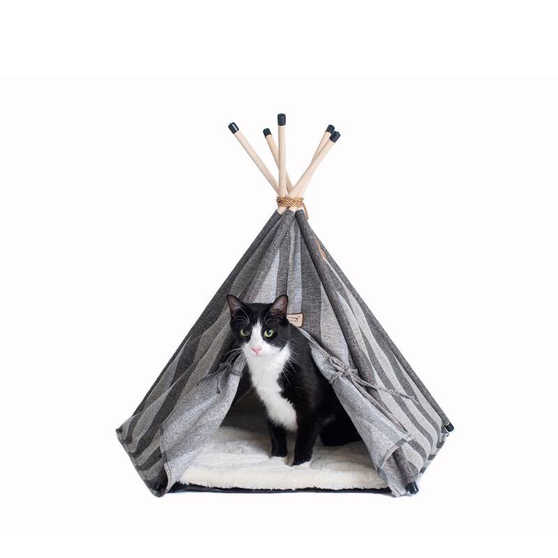 Cat Bed, Teepee Style With Striped Pattern - 35"(L) x 35"(W) x 29"(H)