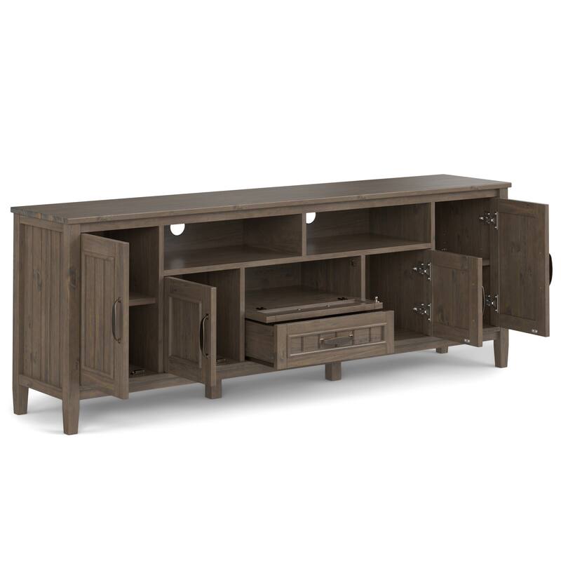 WYNDENHALL Rowan SOLID WOOD 72 inch Wide Contemporary TV Media Stand in Smoky Brown For TVs up to 80 inches
