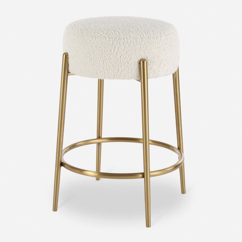 Brushed Brass Framed Counter Stool - 26" - White